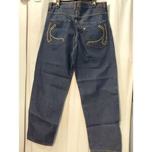 Karl Kani Gold Jeans Mens 38x34 Baggy Wide Leg‎ Embroidered Skater